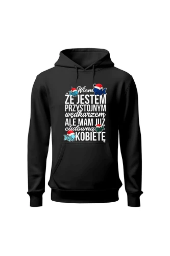 Bluza męska z kapturem Świąteczna wersja Wiem że jest przystojnym wędkarz