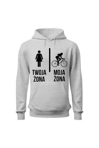 Bluza męska z kapturem Twoja żona vs Moja żona jazda na rowerze