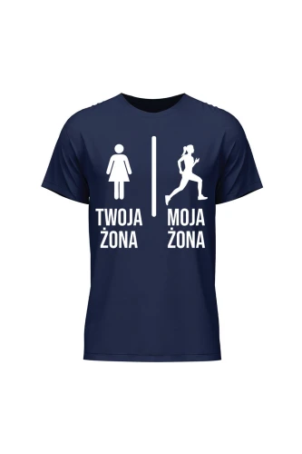 Koszulka męska Twoja żona vs Moja żona Bieganie