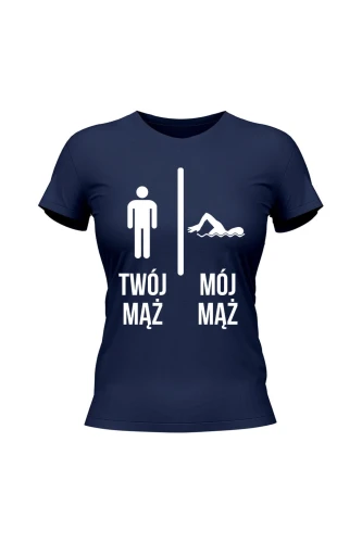 Koszulka damska Twój mąż vs Mój mąż pływanie