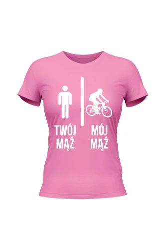 Koszulka damska Twój mąż vs Mój mąż jazda na rowerze