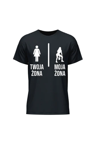 Koszulka męska Twoja żona vs Moja żona kettlebells