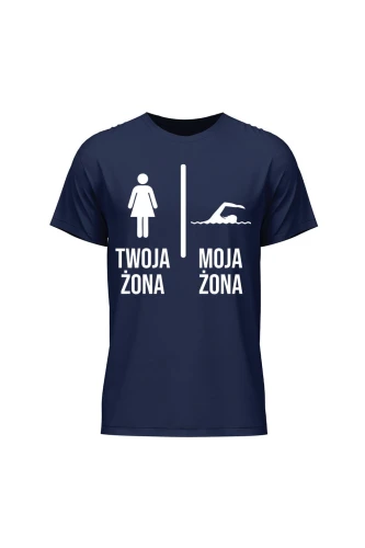 Koszulka męska Twoja żona vs Moja żona pływanie