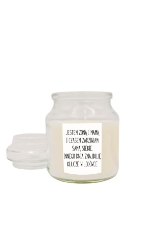 Świeca zapachowa z wieczkiem Jestem żoną i mamą i czasem zadziwiam samą siebie 
