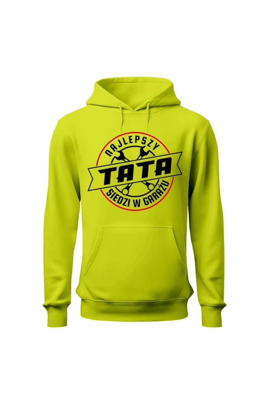 Bluza męska z kapturem Najlepszy tata siedzi w garażu - limonka