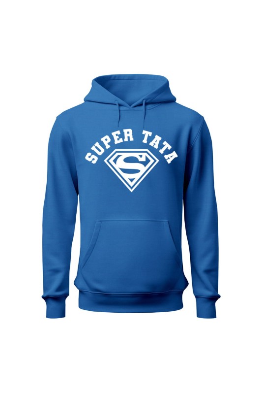 Bluza męska z kapturem Super Tata Super Man - niebieska