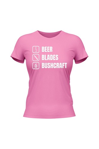 Koszulka damska Beer blades and bushcraft - różowa