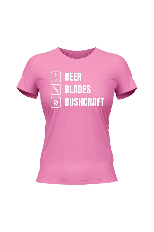 Koszulka damska Beer blades and bushcraft - różowa