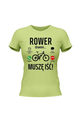 Koszulka damska Rower dzwoni muszę iść MTB - limonka