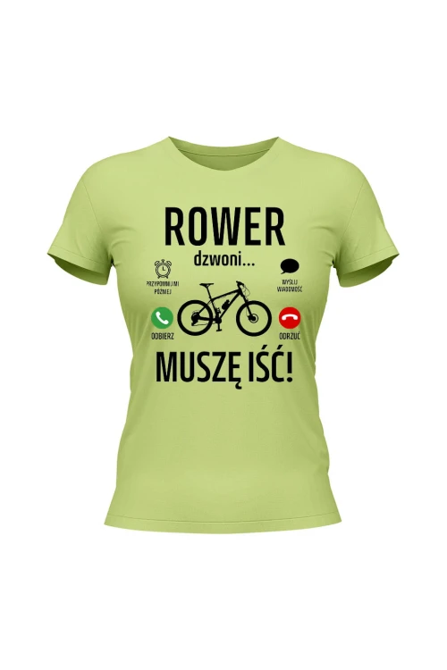 Koszulka damska Rower dzwoni muszę iść MTB - limonka
