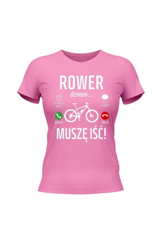 Koszulka damska Rower dzwoni muszę iść MTB - różowa