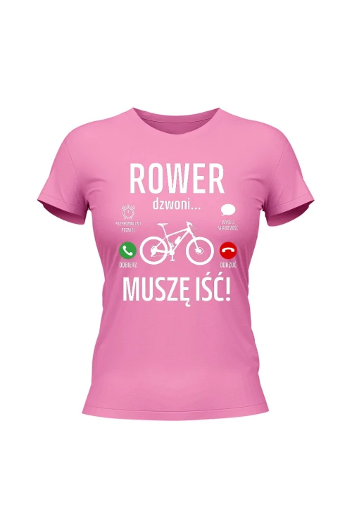 Koszulka damska Rower dzwoni muszę iść MTB - różowa