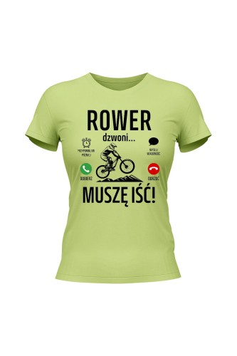 Koszulka damska Rower dzwoni muszę iść Downhill - limonka