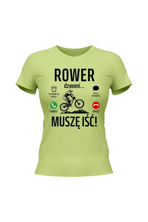 Koszulka damska Rower dzwoni muszę iść Downhill - limonka