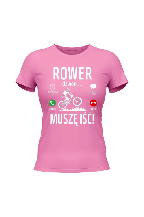 Koszulka damska Rower dzwoni muszę iść Downhill - różowa