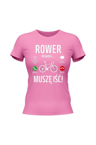 Koszulka damska Rower dzwoni muszę iść Szosa - różowa