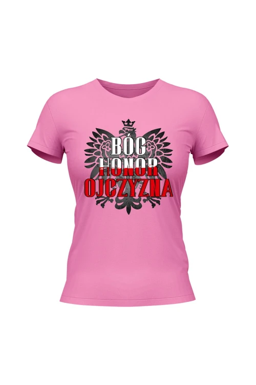 Koszulka damska Bóg Honor Ojczyzna - różowa