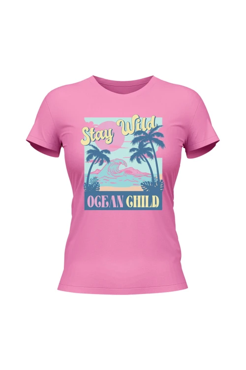 Koszulka damska Stay wild ocean child - różowa