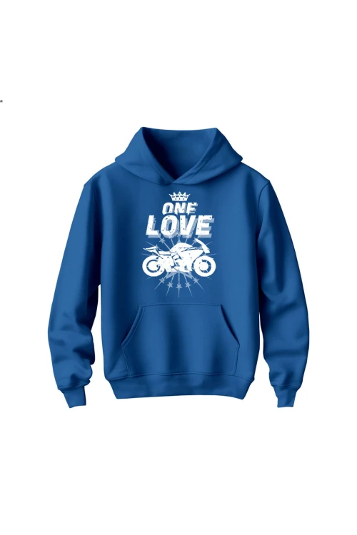 Bluza dziecięca z kapturem One Love Motocykle - niebieska