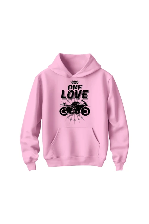 Bluza dziecięca z kapturem One Love Motocykle - różowa