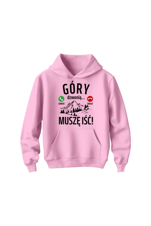 Bluza dziecięca z kapturem Góry dzwonią muszę iść - różowa