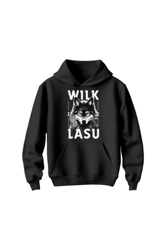 Bluza dziecięca z kapturem Wilk z lasu - czarna