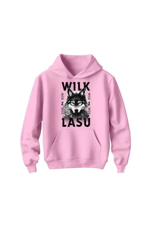 Bluza dziecięca z kapturem Wilk z lasu - różowa