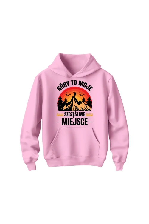 Bluza dziecięca z kapturem Góry to moje szczęśliwe miejsce - różowa
