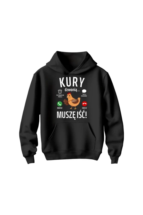 Bluza dziecięca z kapturem Kury dzwonią muszę iść - czarna