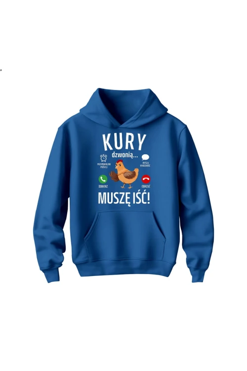 Bluza dziecięca z kapturem Kury dzwonią muszę iść - niebieska