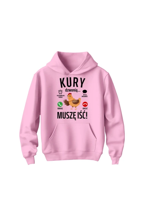 Bluza dziecięca z kapturem Kury dzwonią muszę iść - różowa