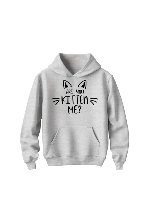 Bluza dziecięca z kapturem Are you kitten me? - szara