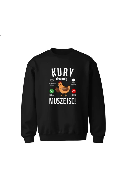 Bluza dziecięca bez kaptura Kury dzwonią muszę iść - czarna