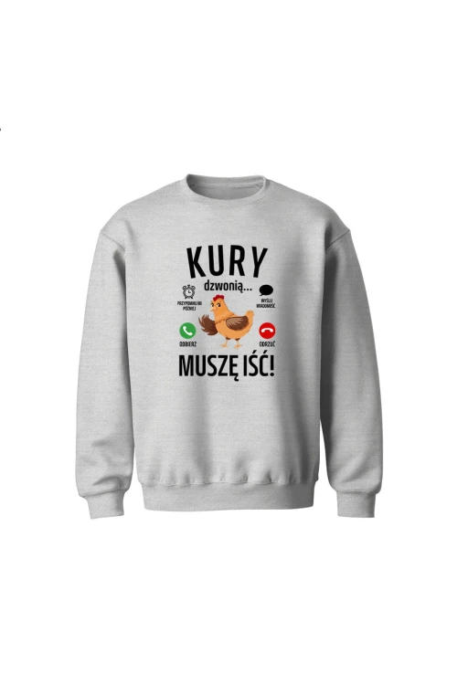 Bluza dziecięca bez kaptura Kury dzwonią muszę iść - szara