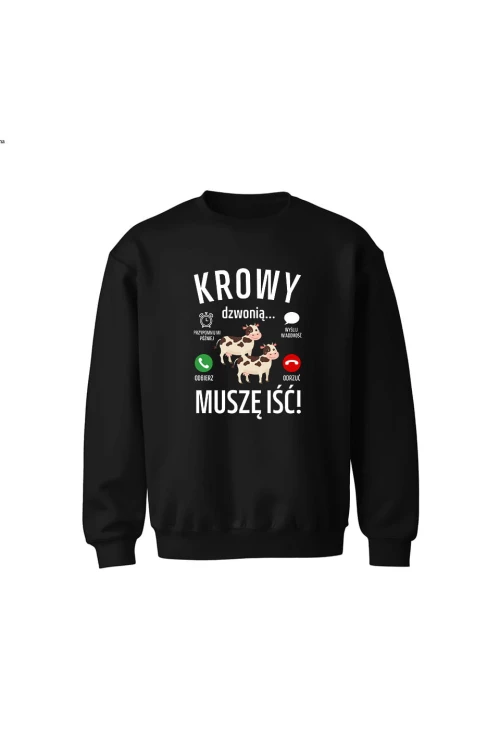 Bluza dziecięca bez kaptura Krowy dzwonią muszę iść - czarna