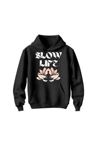 Bluza dziecięca z kapturem Slow life - czarna