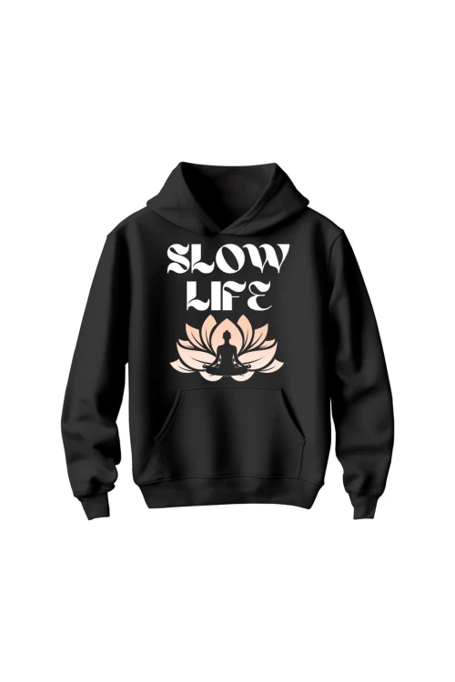 Bluza dziecięca z kapturem Slow life - czarna