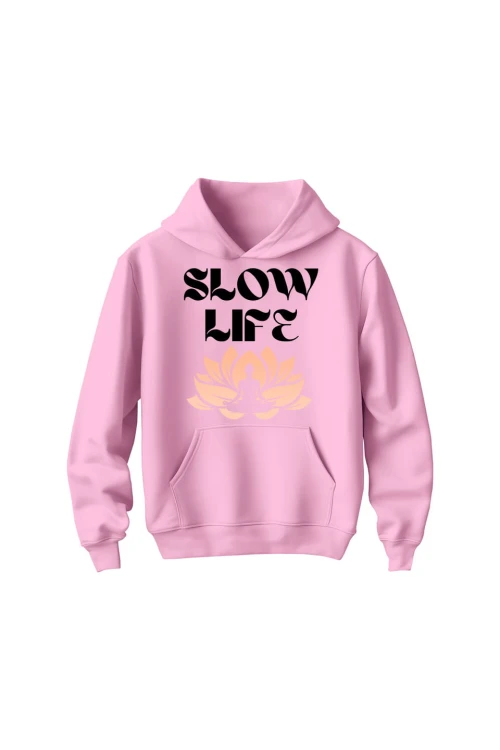 Bluza dziecięca z kapturem Slow life - różowa