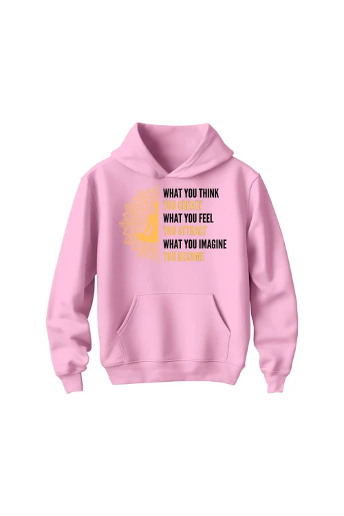 Bluza dziecięca z kapturem What you think you create - różowa