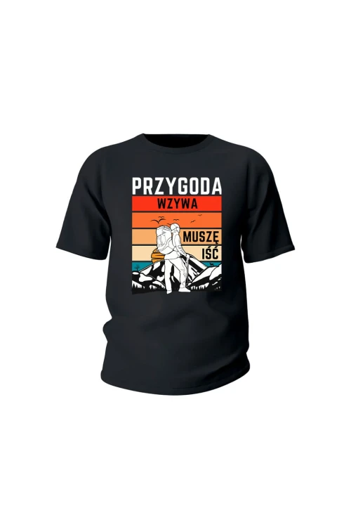 Koszulka dziecięca Przygoda wzywa muszę iść - czarna