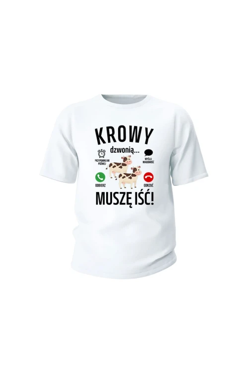 Koszulka dziecięca Krowy dzwonią muszę iść - biała