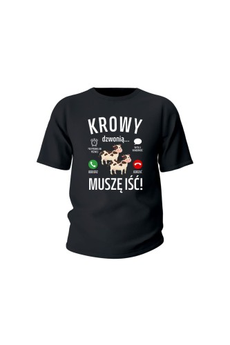 Koszulka dziecięca Krowy dzwonią muszę iść - czarna