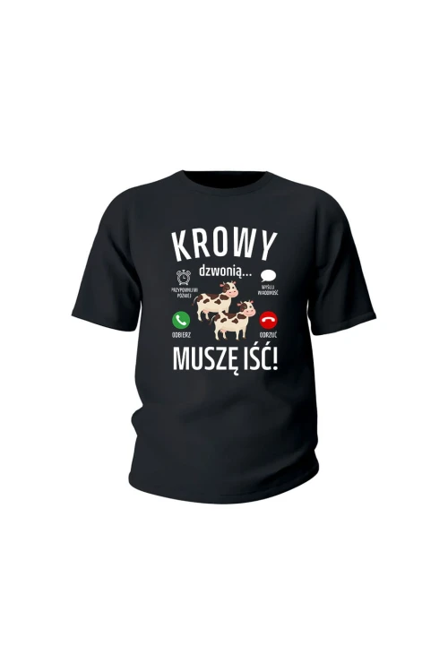Koszulka dziecięca Krowy dzwonią muszę iść - czarna