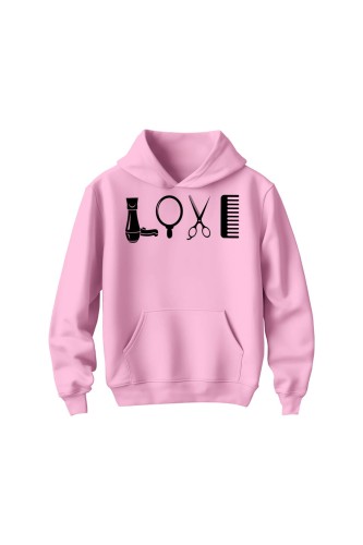 Bluza dziecięca z kapturem Love Fryzjerstwo - różowa