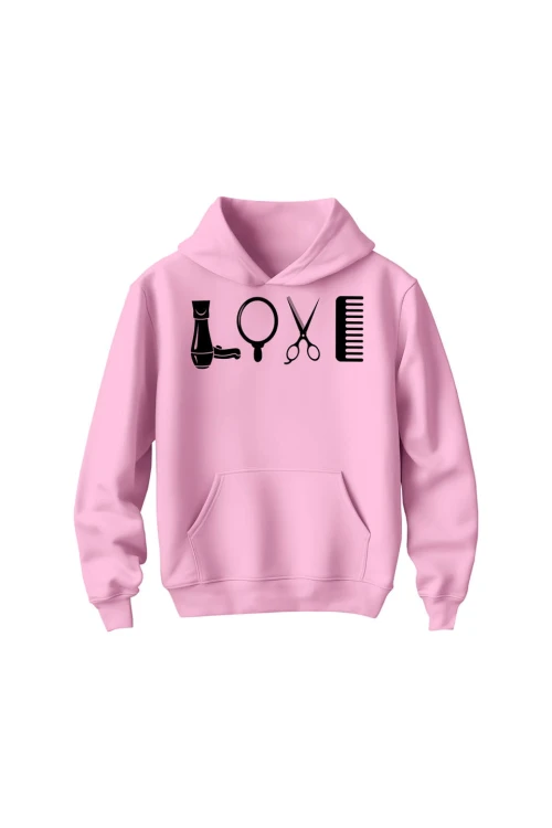 Bluza dziecięca z kapturem Love Fryzjerstwo - różowa