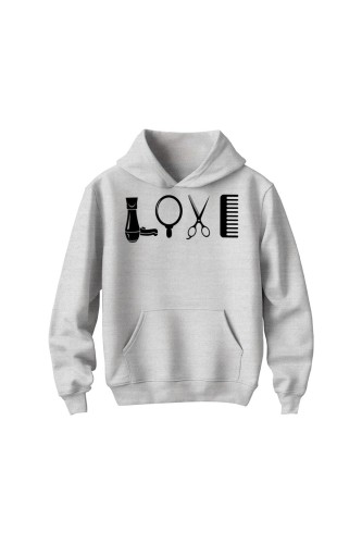 Bluza dziecięca z kapturem Love Fryzjerstwo - szara