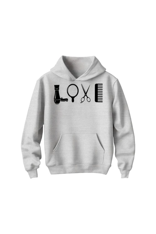 Bluza dziecięca z kapturem Love Fryzjerstwo - szara