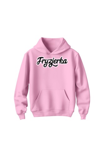 Bluza dziecięca z kapturem Fryzjerka napis - różowa