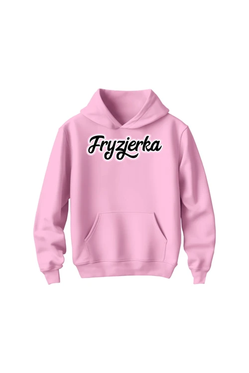 Bluza dziecięca z kapturem Fryzjerka napis - różowa