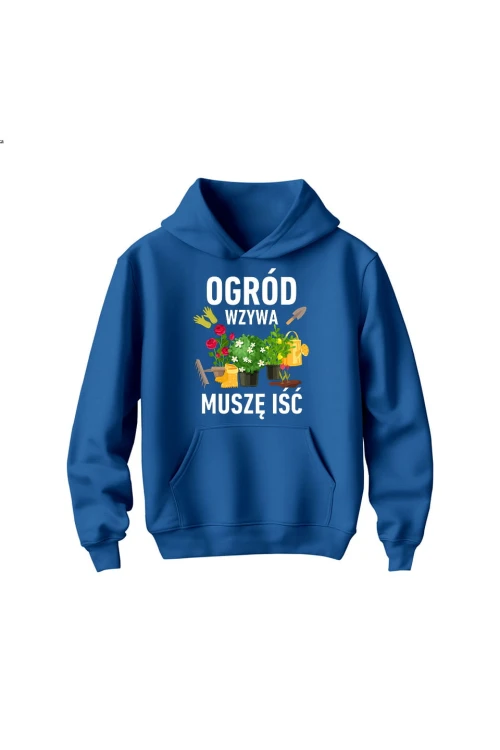 Bluza dziecięca z kapturem Ogród wzywa muszę iść - niebieska
